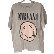Nirvana Smiley Face Graphic T-Shirt Band Tee Oversized Gray 1X