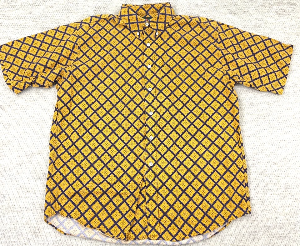 Camisa De Colección J Crew Hombres Grande Amarilla Azul Abotonada Años 90 Western Geométrica Adulto Foto 2 de 4