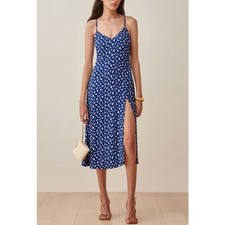Reformation Crimini Moray Print Midi Dress Blue White Size 2