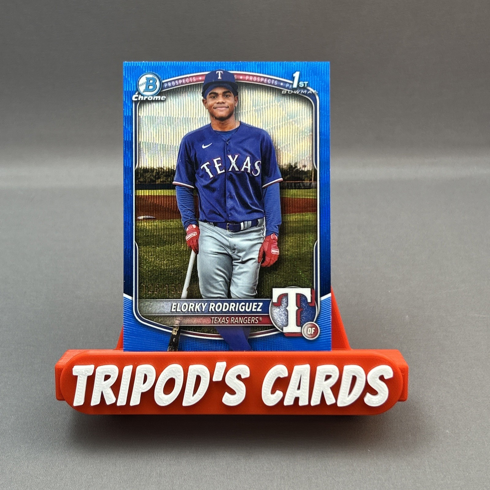 2025 Bowman Chrome 1st Elorky Rodriguez Blue Wave Refractor #126/150 Tex Rangers