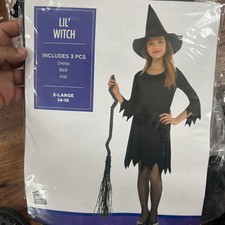 Lil  Wicked Witch Halloween Costume Black Dress Up Child Girls Sz XL 14-16