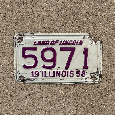 1958 Illinois Motorcycle License Plate Auto Tag Low Number Four Digit 5971