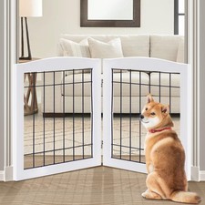 LZRS 2-Panel Freestanding Foldable Wood Dog Gate   Solid Wood  Steel Wire