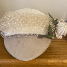 Vintage Bridal Pillbox Fascinator Hat With Birdcage Veil And White Flower Accent