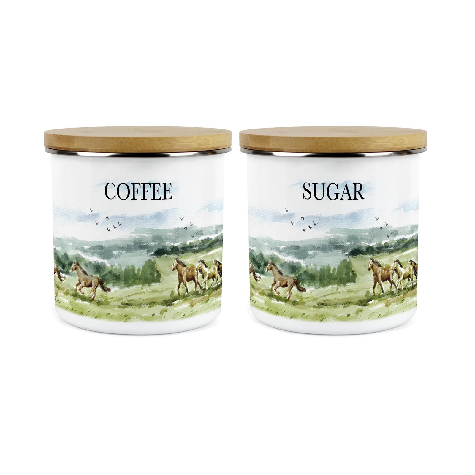 Wild Horses Coffee & Sugar Canister Set - 1.2L Kitchen Storage Horse Gifts