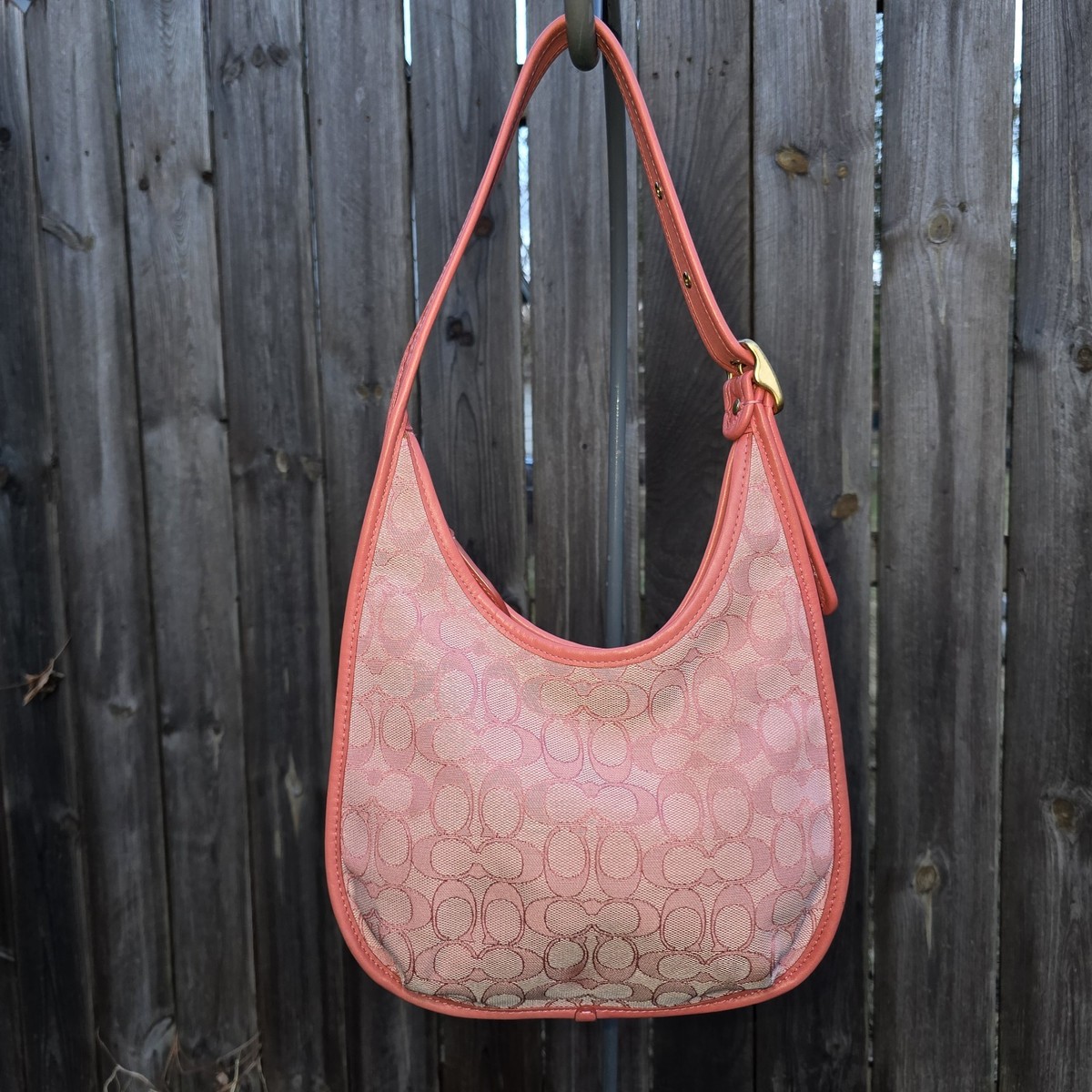 Coach Ergo Shoulder Bag Pink Signature Jacquard Leather Hobo C2588 