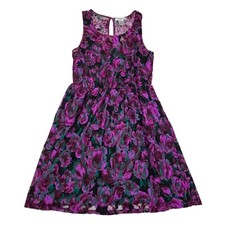 Pinky Womens Purple Green Fairycore Floral Lace Fit & Flare Dress Sleeveless M
