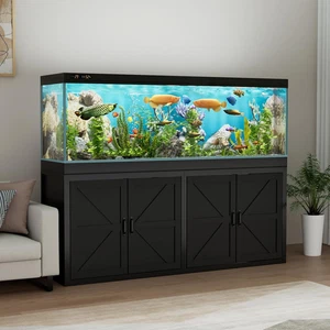 Heavy Duty 125-150 Gallon Fish Tank Stand with Power Outlet & Storage, Black