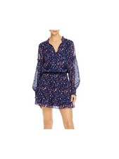 PARKER Womens Navy Waist And Cuffs Long Sleeve Mini Party Fit + Flare Dress L