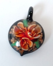 Lampwork glass pendant lot 2 pieces flowers