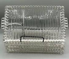 1940s Set Of 4 Hazel Atlas Ball & Rib  Glass Sip n Smoke Luncheon Snack Trays EC