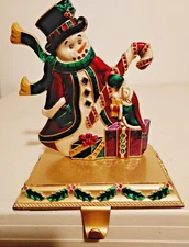 Costco Jeweled Enamel Snowman Stocking Hanger Large Heavy