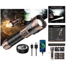 Rechargeable LED Flashlight 3000lm - Waterproof, Zoomable, with Ignition Lens