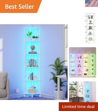 Estantería Esquinas con Luz LED, Estantería Esquinera de 6 Niveles, Esquinera Industrial-Ladd...