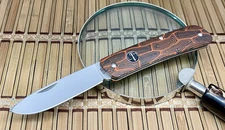 Boker Plus Orange/Black Damascus G-10 Tech Tool Sandvik 12C27 Slipjoint Knife