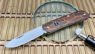 Boker Plus Orange/Black Damascus G-10 Tech Tool Sandvik 12C27 Slipjoint Knife