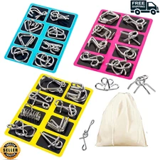 Metal Wire Puzzle Set of 24 with Pouch,Brain Teaser IQ Test Trick Toy for Party