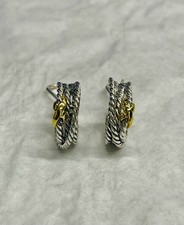David Yurman Sterling Silver Crossover With 18k Yellow Gold Hoops Earrings