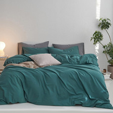 100 Washed Cotton Duvet Cover Set King Size Soft Thick Bedding  Ultra Soft Bre