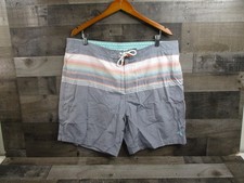 Tommy Bahama Swim Trunks Mens 2XL Gray Stripe Board Shorts Mesh Liner Fish Logo