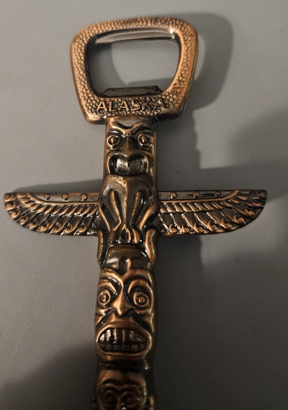 Totem Pole Alaska Souvenir Bottle Opener Bronze Tone Made in China