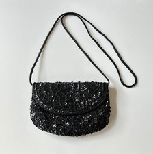 Vintage Black Beaded Sequin Evening Bag Purse...