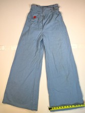 Vintage 70s High Waisted Wide Leg Pants Women Size S Blue Flare Bell Bottom Ther