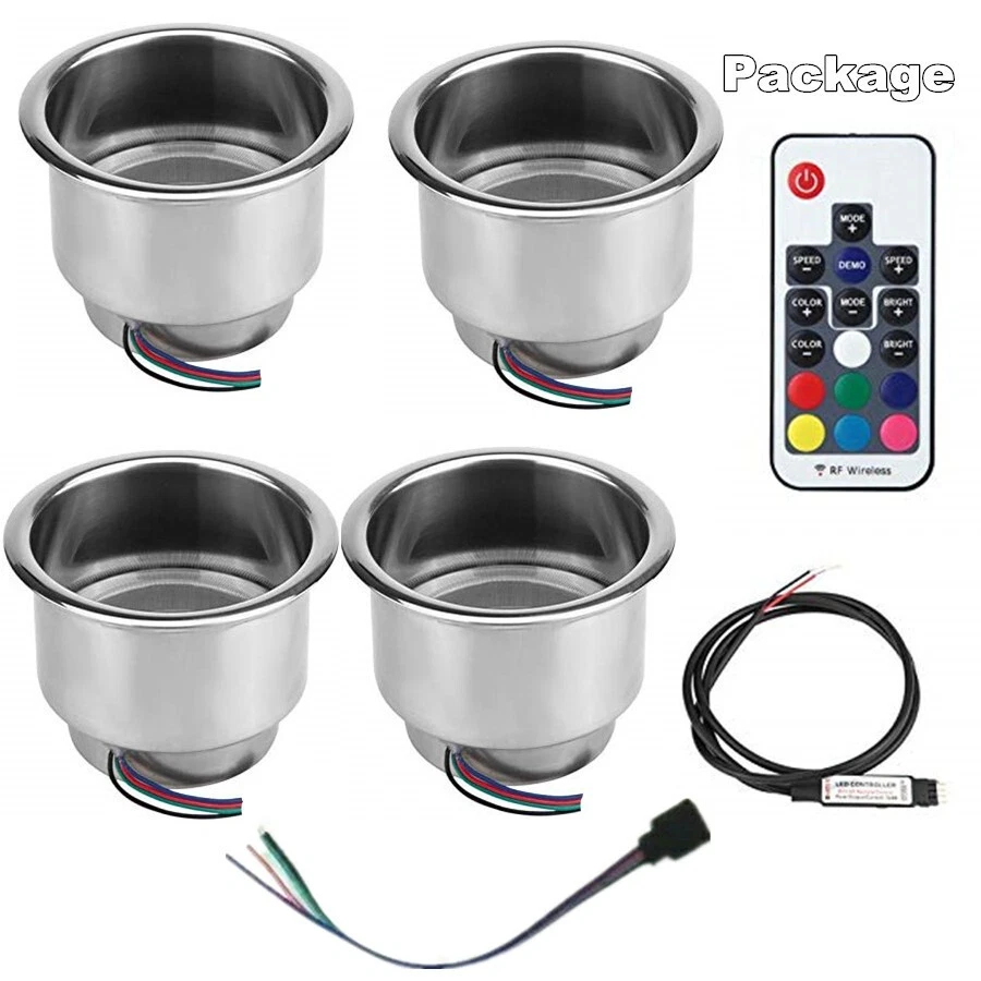 4x Portavasos de Acero Inoxidable para Coche Barco Yate RGB 14LED + Kit Remoto Foto 3 de 4