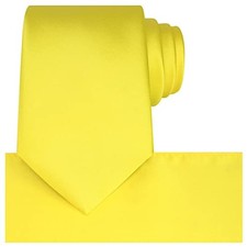 Satin Tie Set Solid Ties Mens Necktie  Pocket Square Yellow