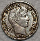 About Uncirculated 1913-P Barber Dime, Well-Struck specimen.