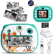 Kids Camera Instant Print,Instant Camera with Silicone Cover 1080P HD Dual-...