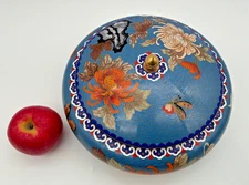 Vintage Chinese Cloisonne Enamel Brass Lidded Bowl with Bird & Floral Motif