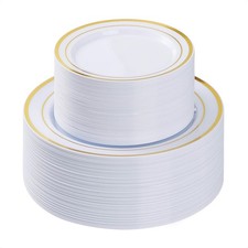 100PCS Gold Plastic Plate, Disposable Party Plates with 50 Dinner Plates and ...