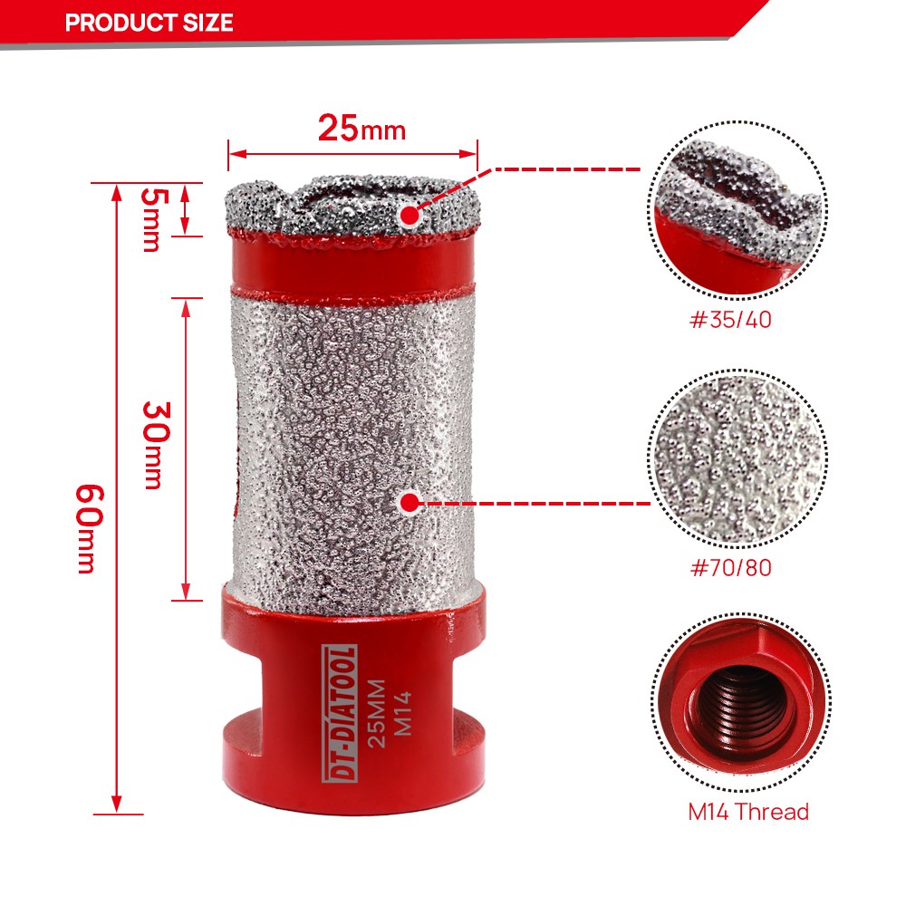 1''/25mm Diamond Milling Drilling Bit M14 Hole Saw Porcelain Tile Angle Grinder