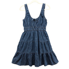 Gap Sleeveless Cinched Waist Mini Dress Womens Medium Blue Tiered Boho Peasant