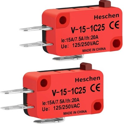 Mikroschalter V-15-1C25 SPDT Tastentyp 20A 250VAC 2er Pack rote Panelmontage