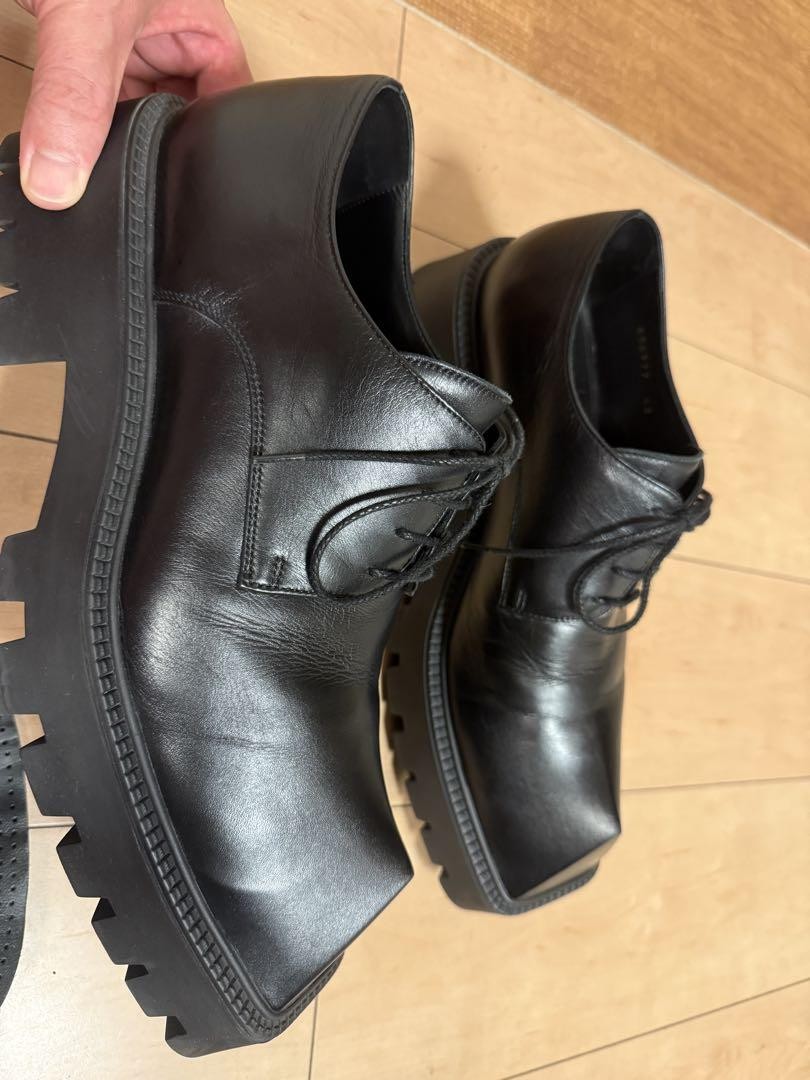 SAOLA Balenciaga Rino Derby Uomo 10 US Pelle Nera Punta Affilata Suola Spessa