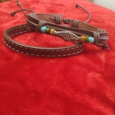 Brown Leather Cord Beaded Wrap Adjustable Bracelet Set for Unisex Adults