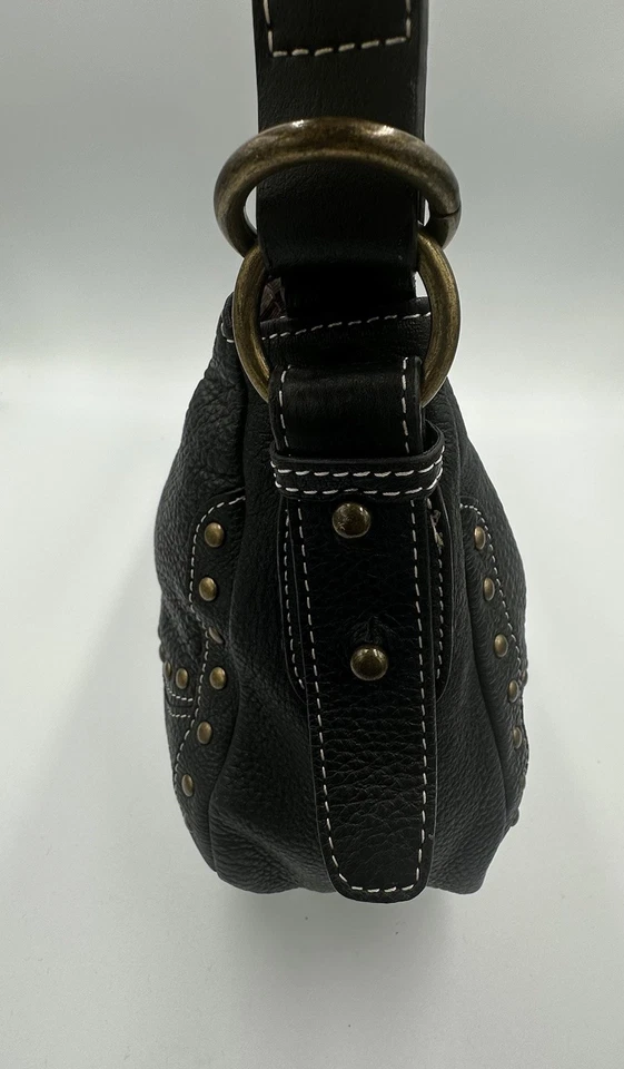 Maxx New York Black Pebble Leather Satchel Handbag Studded Goth Y2K Officecore - Image 4 of 4