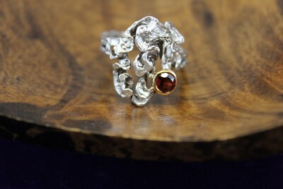 NWT FREEFORM HAND MADE SOLID STERLING SILVER SWIRL DESIGN LADY'S GARNET RING