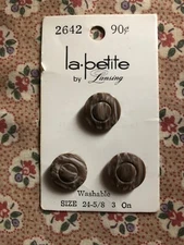 Set of 3 Brown and White Swirl Round Buttons 5/8" wide by La Petite - Shank