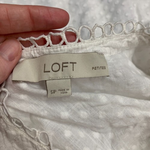 Blusa LOFT blanca de punto suizo con mangas acampanadas y ribete de ganchillo para mujer pequeña pequeña - Imagen 4 de 5