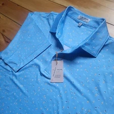 NEW Peter Millar Polo Shirt Summer Comfort Mens Medium Blue Geometric Golf Boat