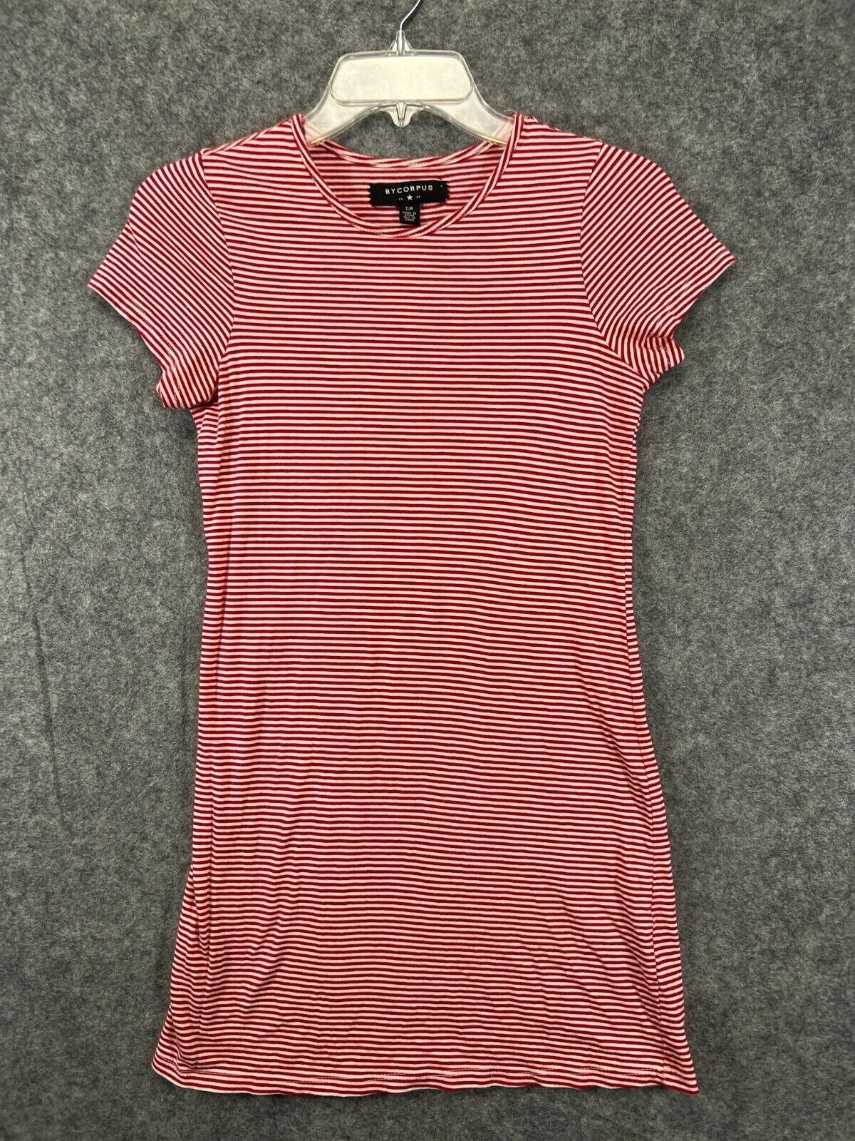 By Corpus LA CA Womens Small T Shirt Dress Red White Striped Short Sleeve Dress