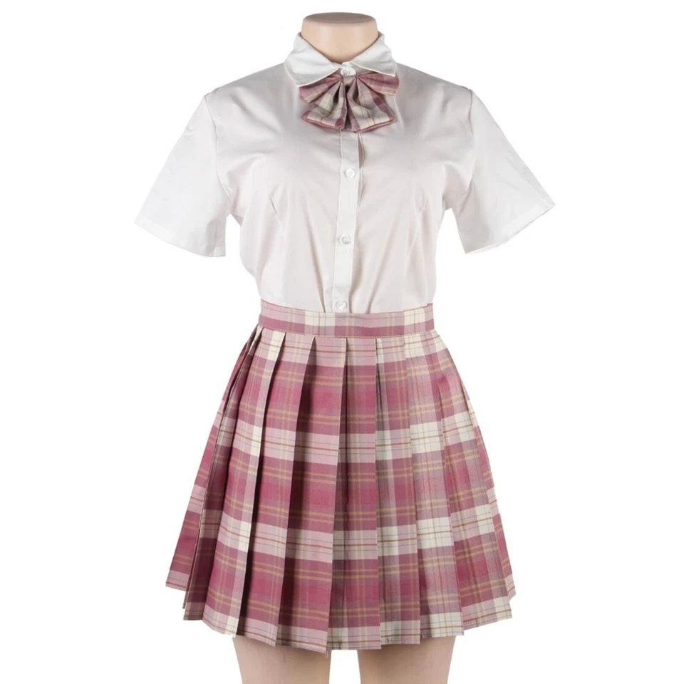 Uniforme escolar japonés Kawaii Disfraz de cosplay Rosa Falda plisada a cuadros Foto 4 de 4