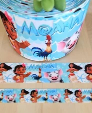 7/8, 1.5 & 3” (1 YD) Moana Grosgrain Ribbon Hei Hei the Rooster Pua the Pig