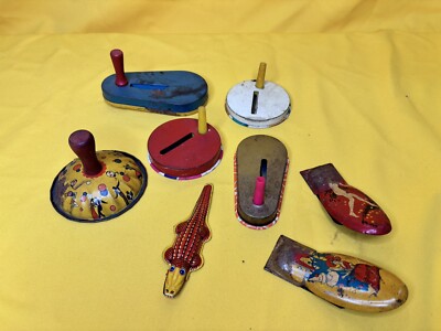 Vintage Lot of 8 Tin Noise Makers Clickers Toys Made In USA Kirchhof.