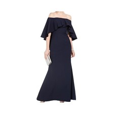 Vince Camuto Formal Dress Women's Size 2 Blue Ruffled Bell Sleeve Off Shoulder