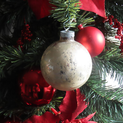 Vintage Shiny Brite Frosted Silver & Gold Champagne Glass Ornament 3'' USA