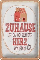 Blechschild Spruch Zuhause Da Wo Herz WohlfüHlt 20X30 Cm Deko Schild Tin Sign